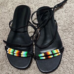 Colorful Beaded Black Sandals